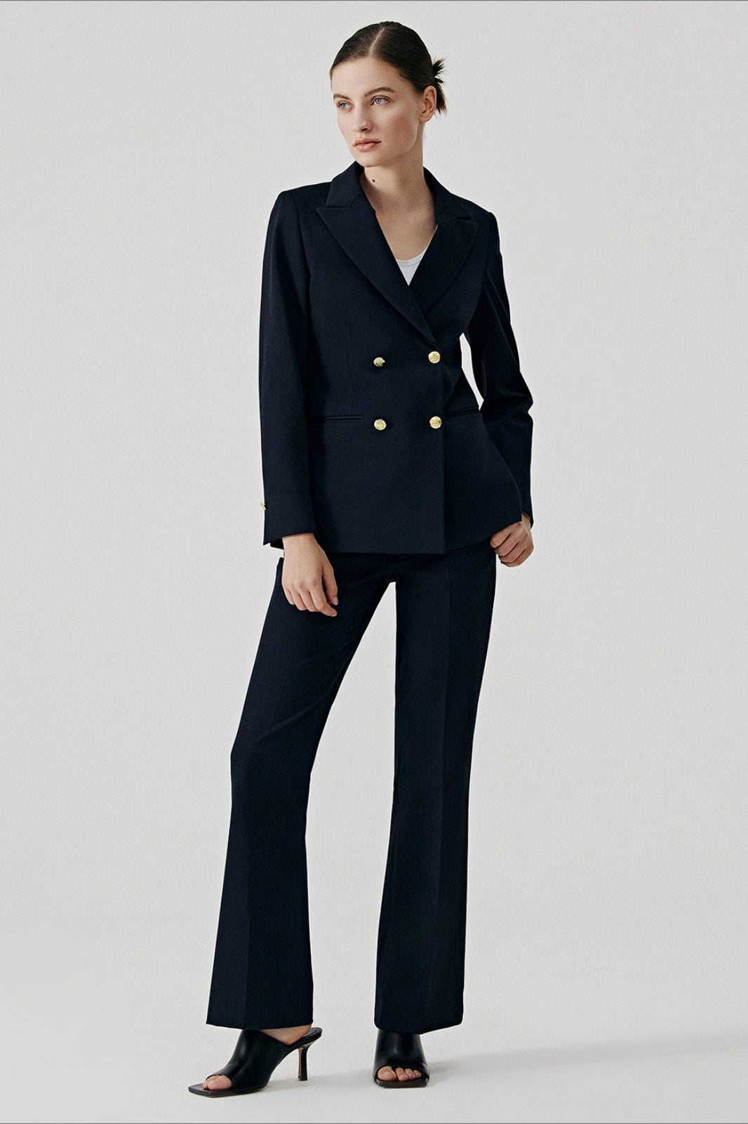 Double Breasted Tailored Blazer and Flare Trousers Two Piece Set