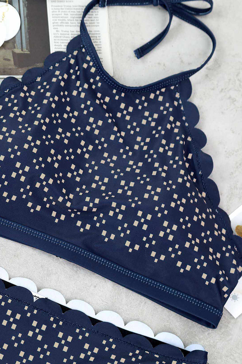 Daily Skinny Patchwork Blue Two Pieces Swimsuit