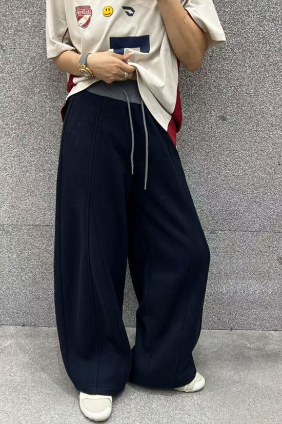 Solid Color Casual Fluid Wide Leg Fleece Sweat Pants
