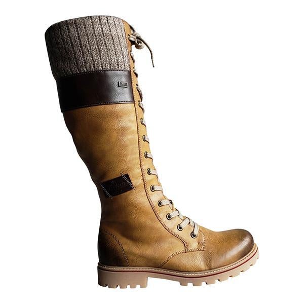Women Winter Lace Up Knitted High Boots