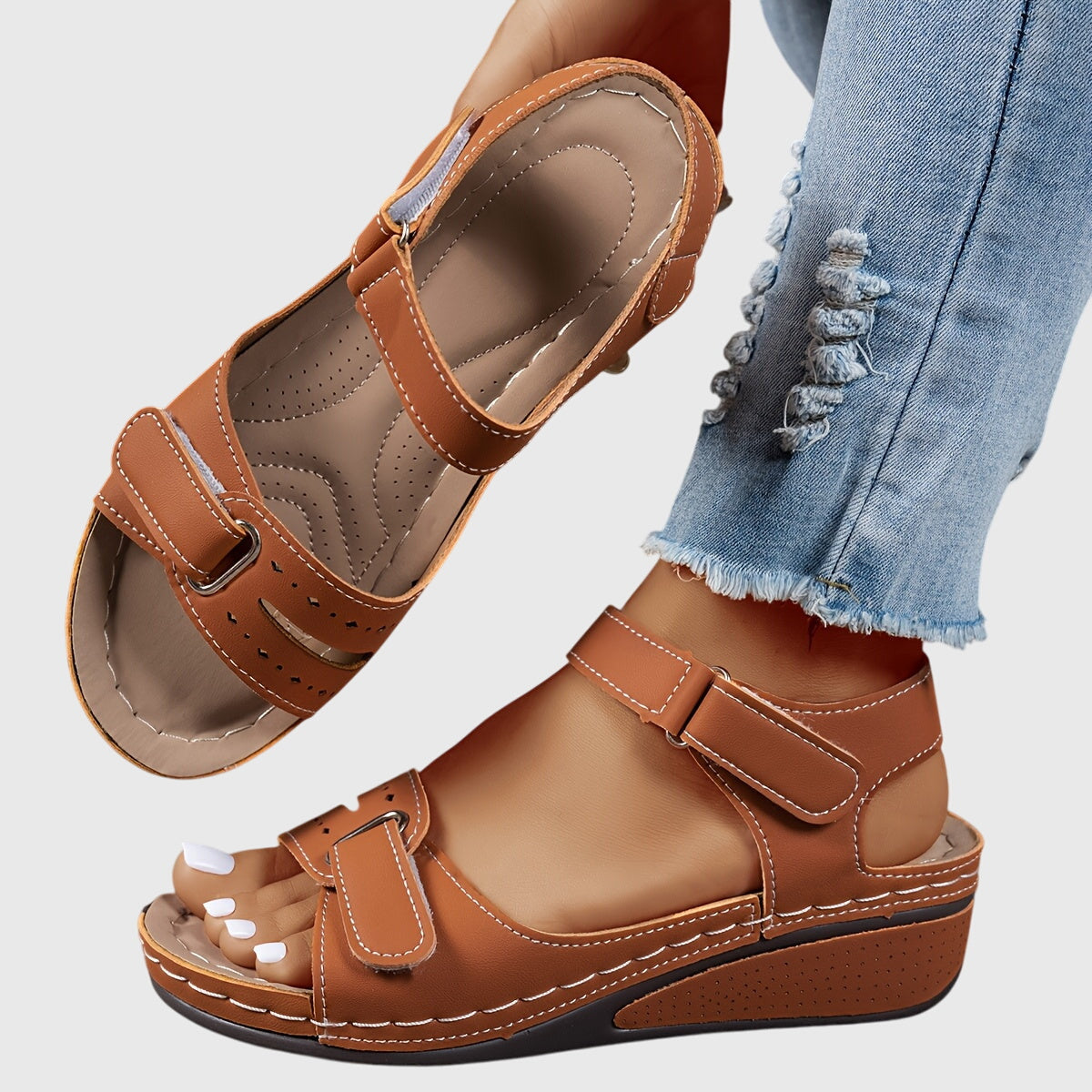 Open Toe Adjustable Strap Slingback Wedge Sandals