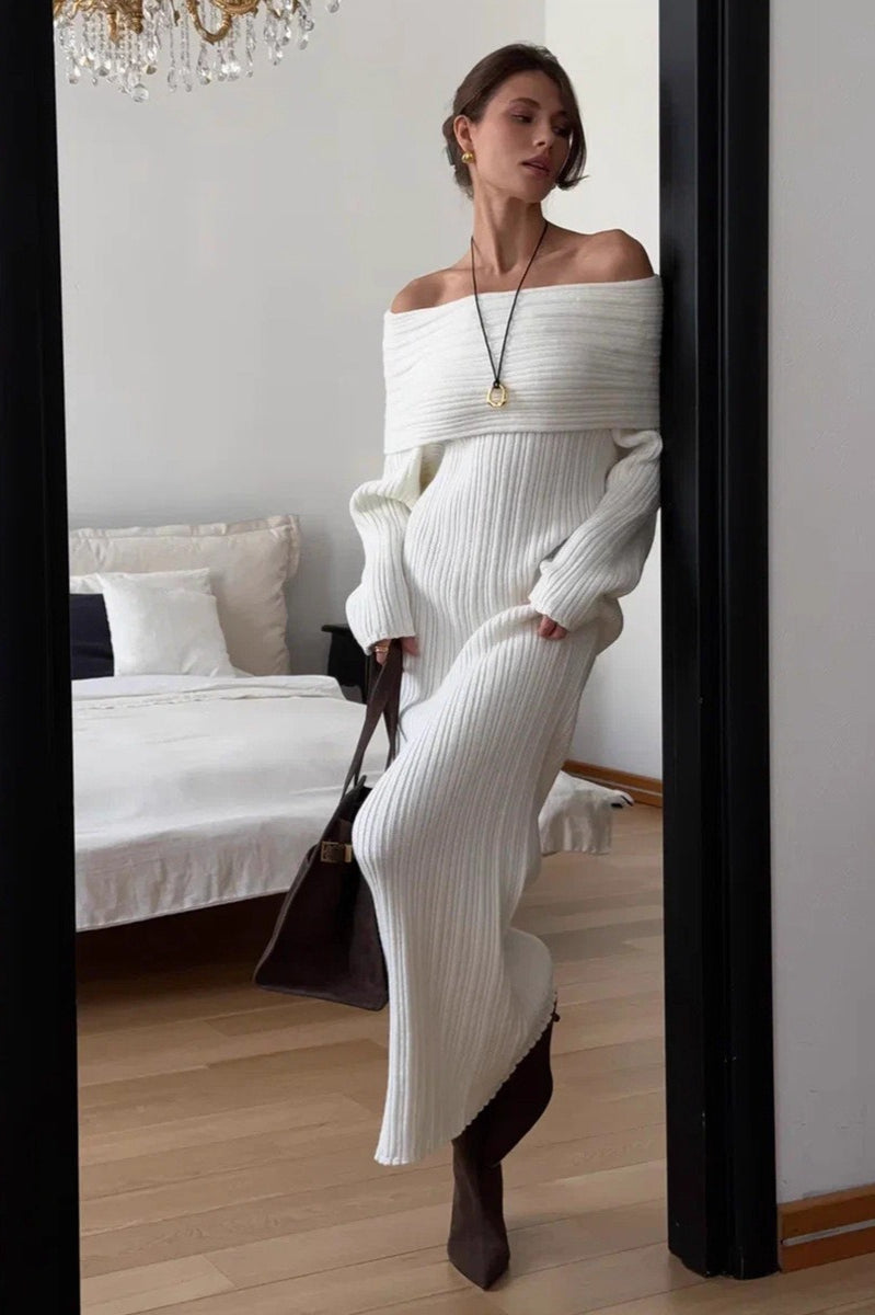 One Shoulder Bodycon Knit Sweater Dress