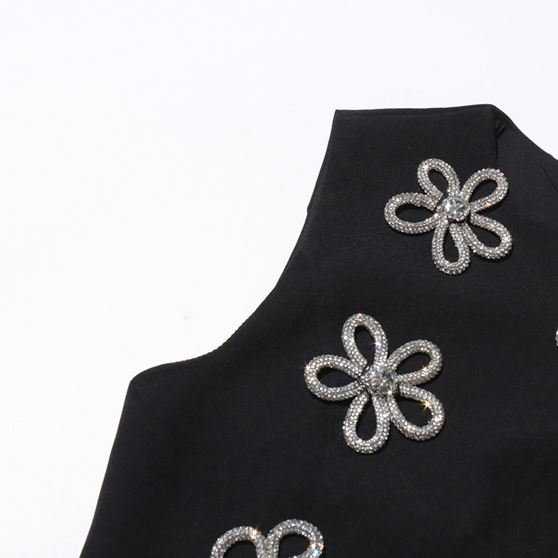 Metallic Floral Appliqué Crew Neck Sleeveless Shift Mini Dress