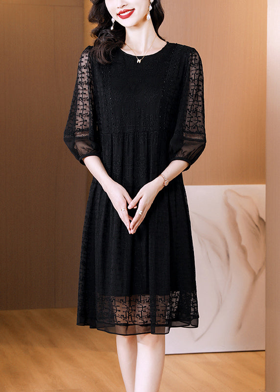 Sheer Geometric Panel Tiered Three Quarter Sleeve Mini Dress