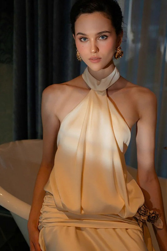 Satin Halter Lace Up Reception Dress