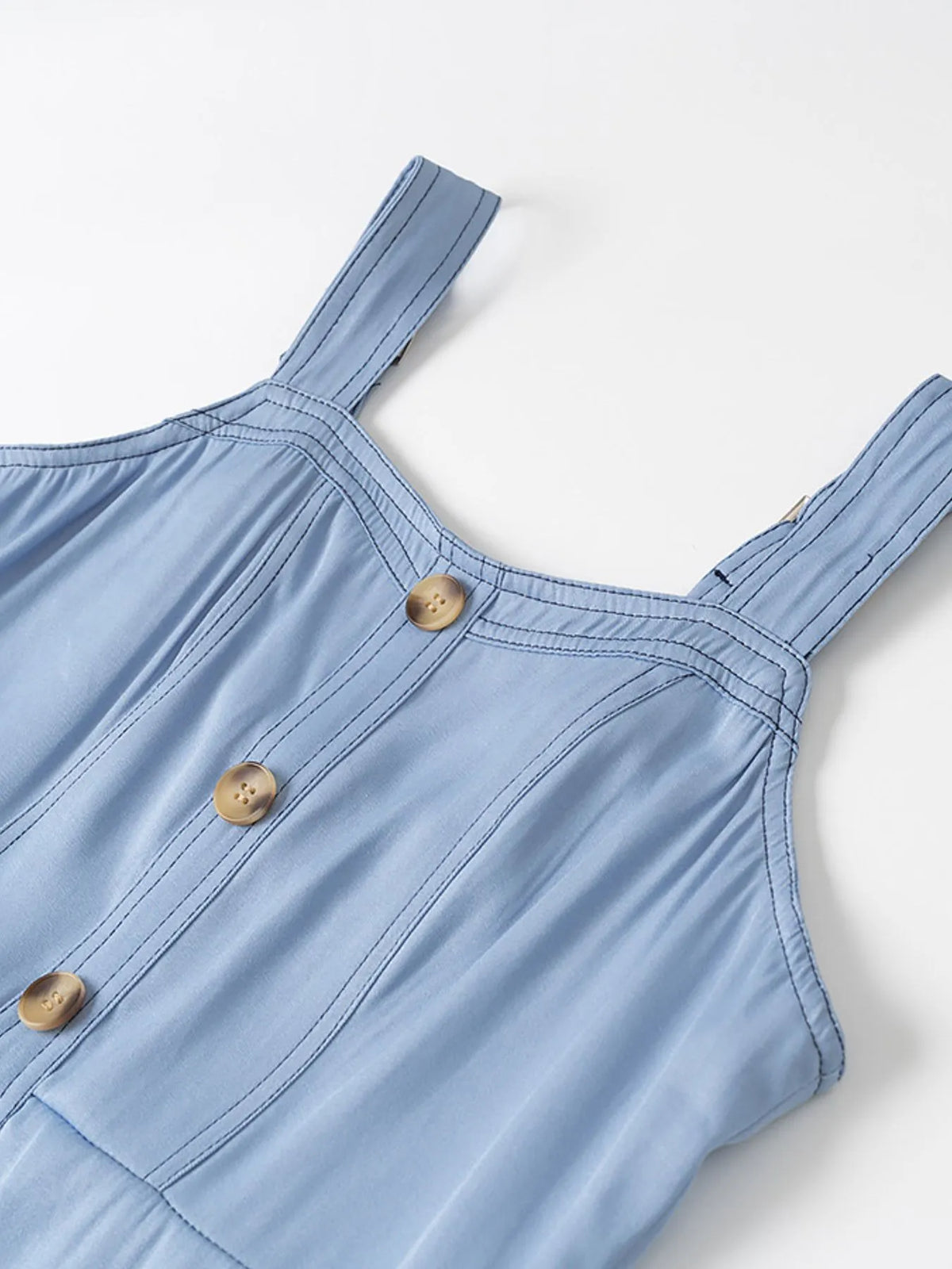 Denim-Look Sweetheart Neck Wide Strap Button Front Pocket Maxi Dress 9
