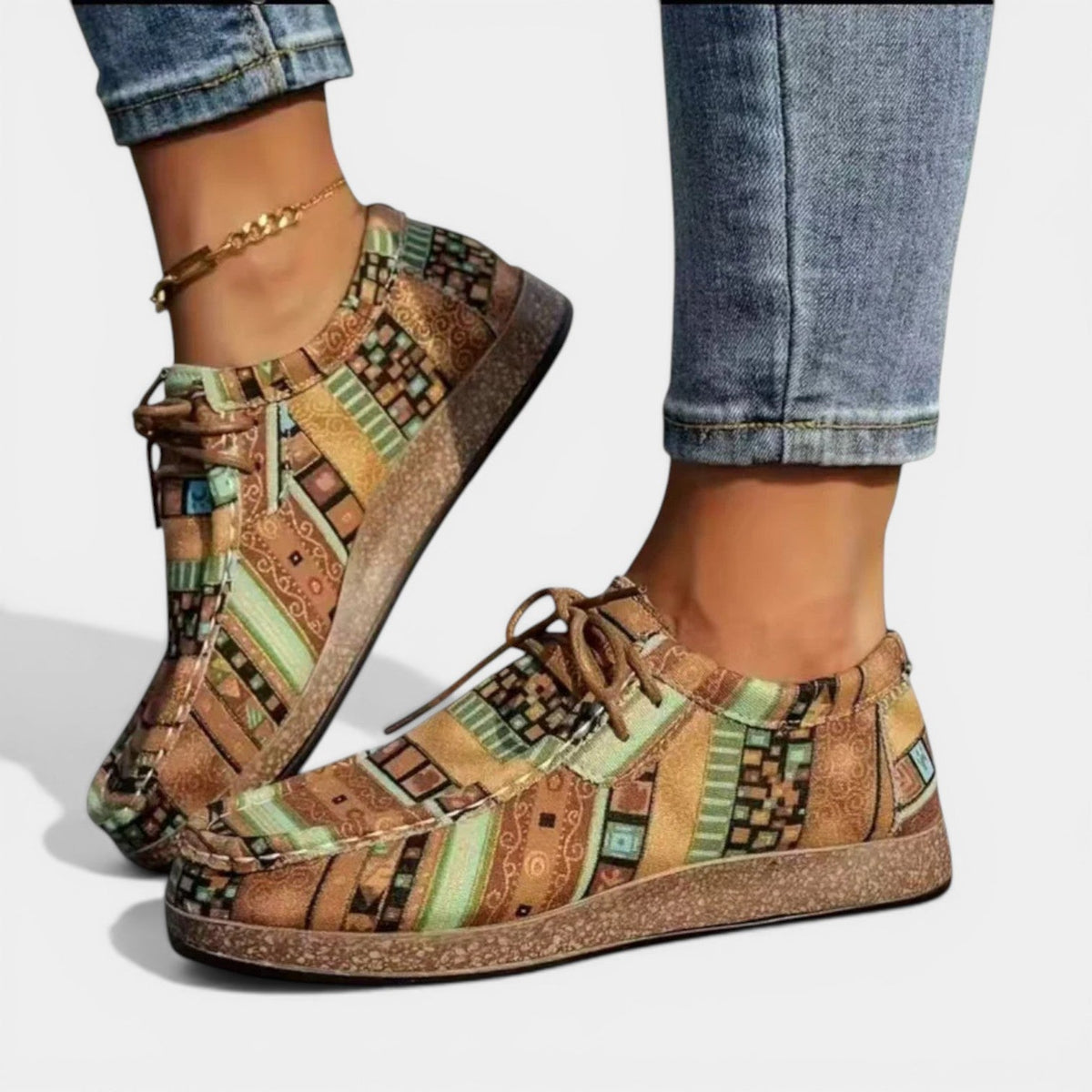 Boho Geometric Print Canvas Lace Up Slip On Sneakers