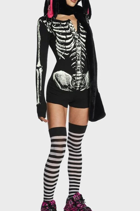 Halloween Skull Print Bodysuit T-Shirt