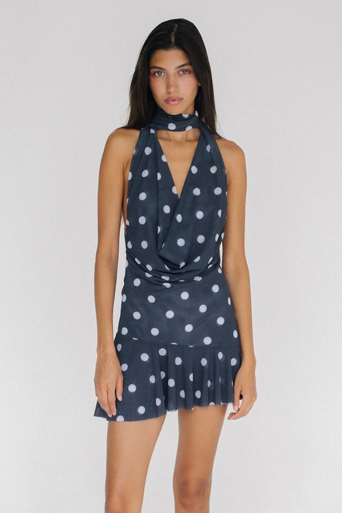 Halter Backless Mesh Mini Dress