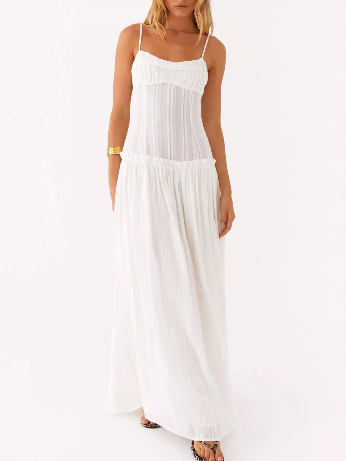 Ruched Bust Drop Waist Ruffle Trim Cami Maxi Dress 24