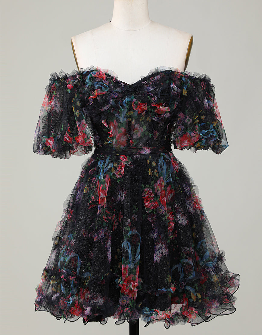 Pretty Cute Puff Sleeves A-Line Short Homecoming Party Dress