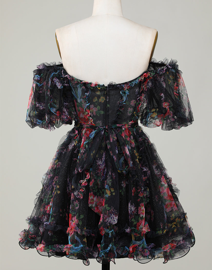 Pretty Cute Puff Sleeves A-Line Short Homecoming Party Dress