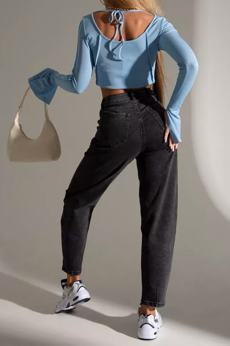 Vintage High Waist Slim Fit Straight Ankle Crop Jeans