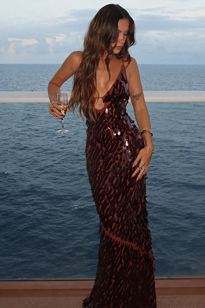 Alluring Sequin Long Maxi Dress