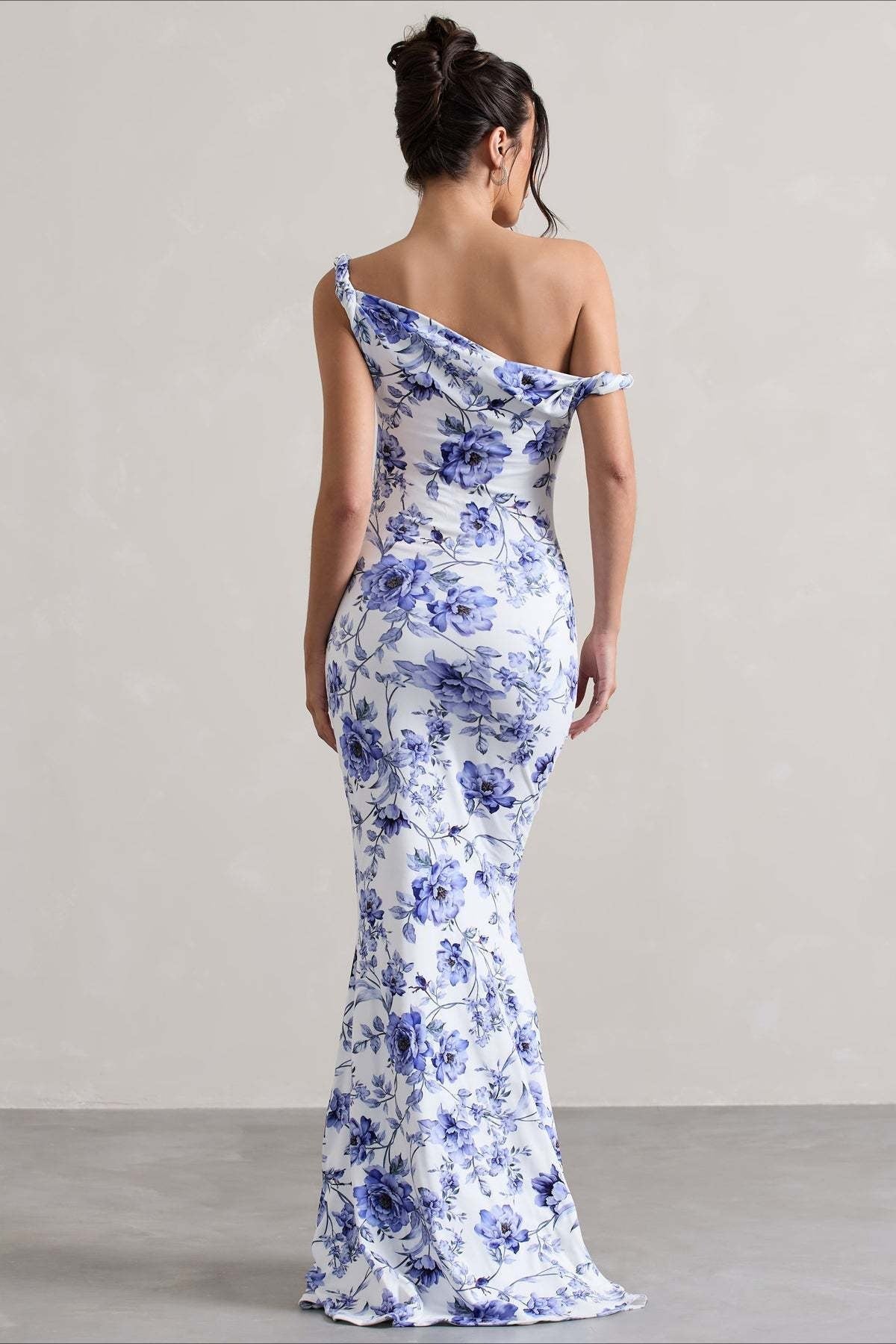 Floral Print One Shoulder Fishtail Bodycon Maxi Dress