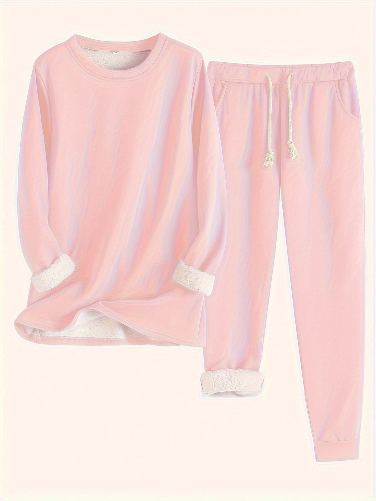 Fleece Lined Crew Neck Top and Jogger Pants Two Piece Set
