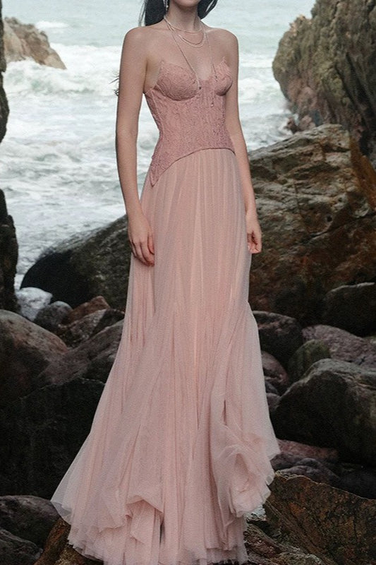 Lace Corset Tulle Ball Gown Strapless Wedding Dress