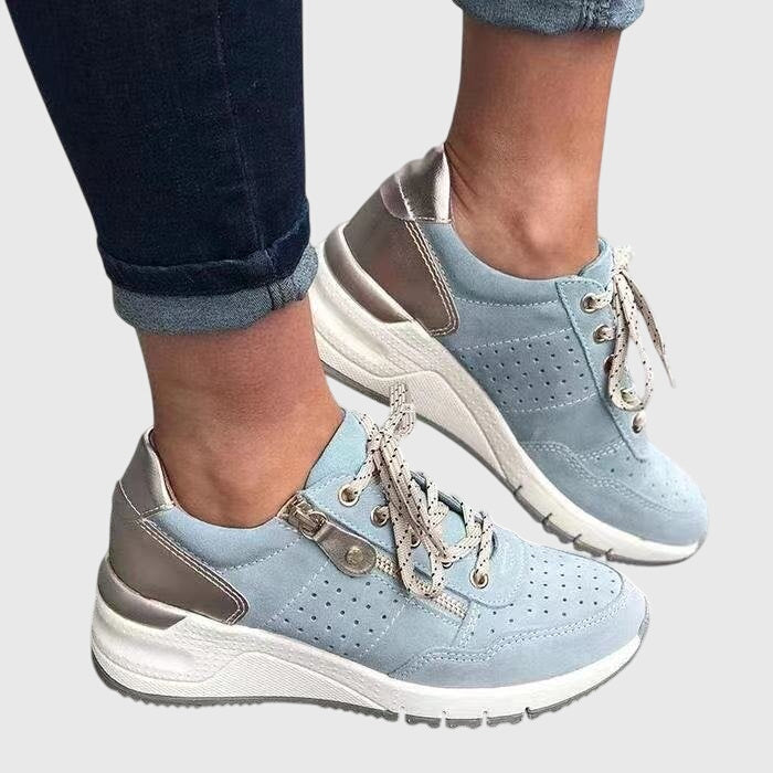 Suede Look Lace Up Platform Wedge Sneakers