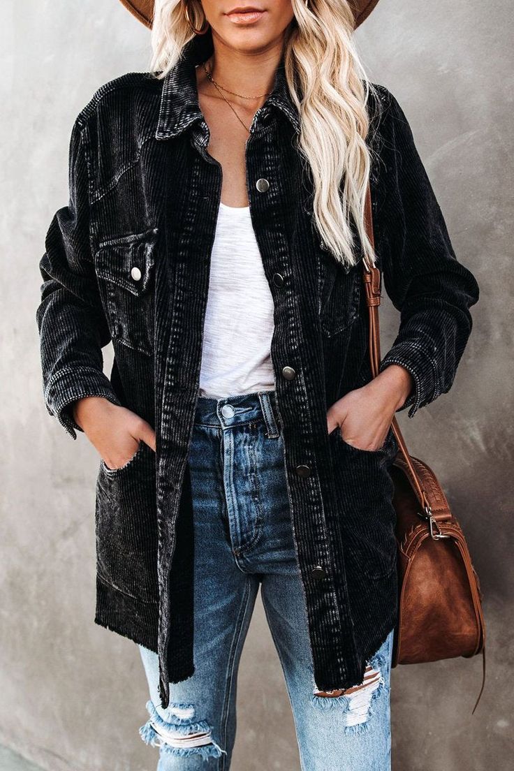 Oversized Corduroy Distressed Coat