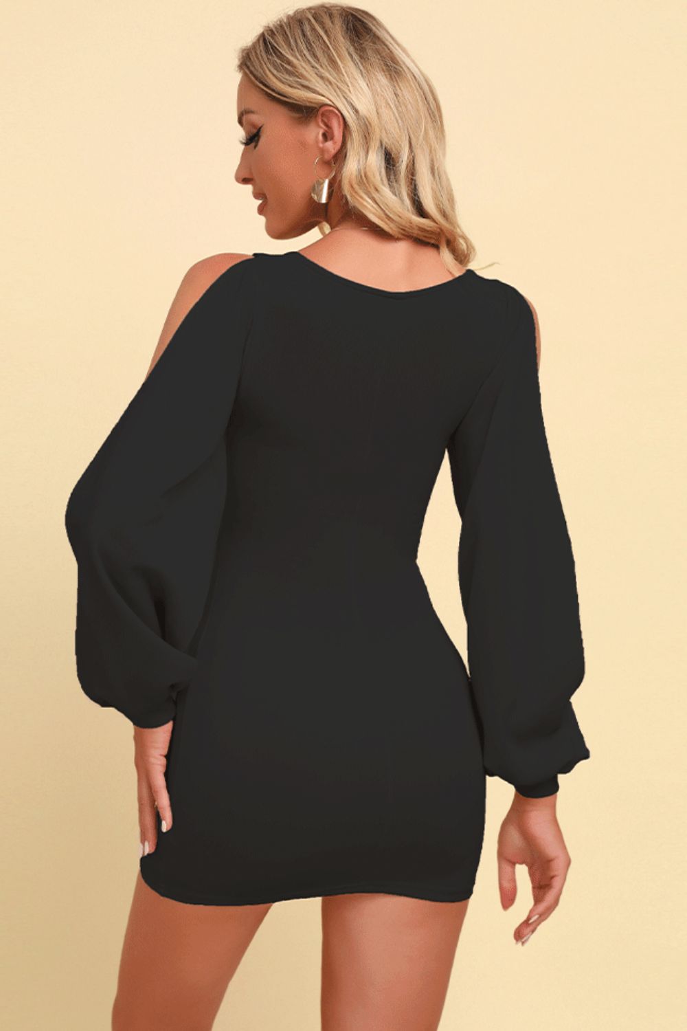 Square Neck Split Balloon Sleeve Bodycon Mini Dress 11