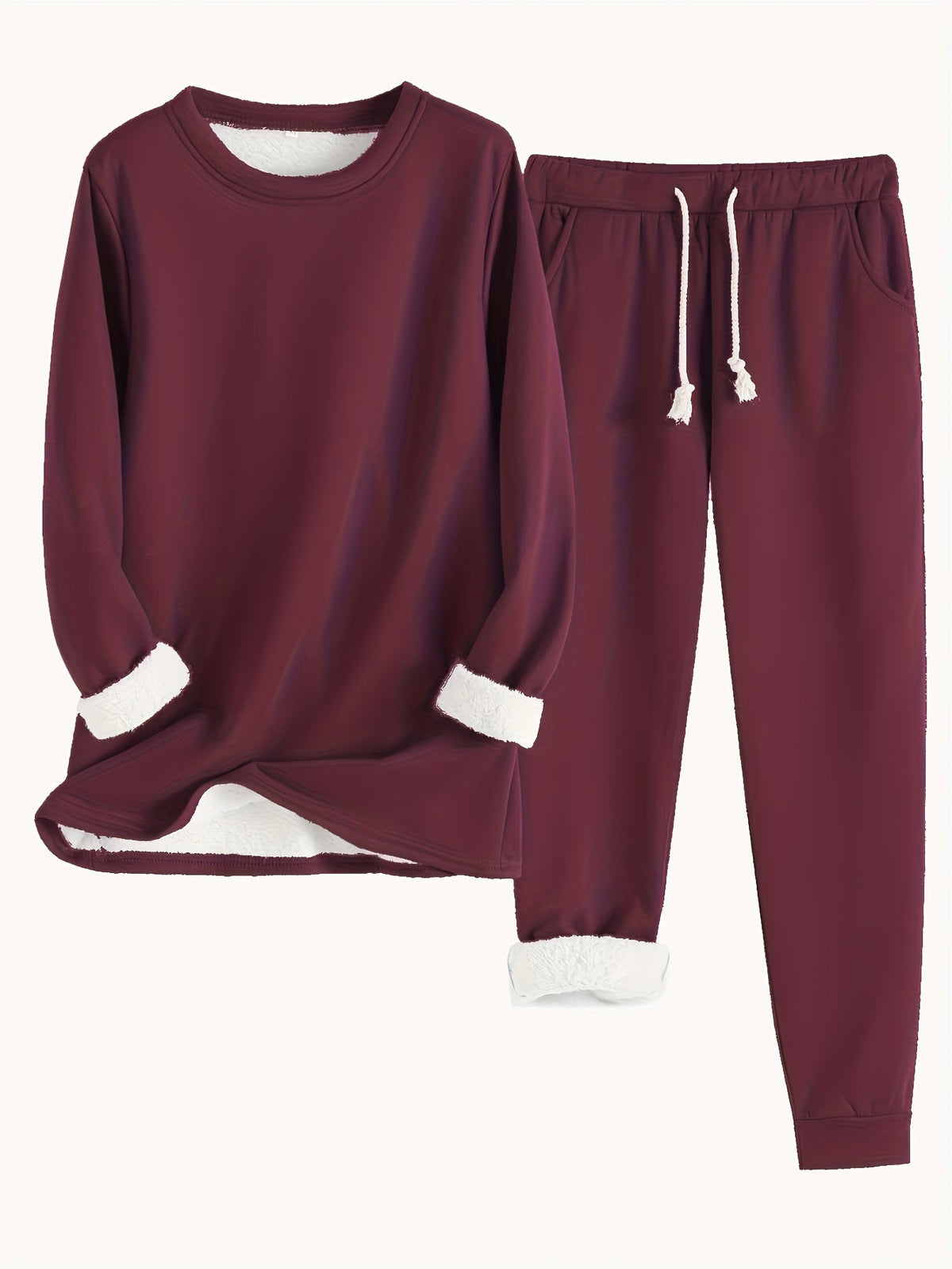 Fleece Lined Crew Neck Top and Jogger Pants Two Piece Set