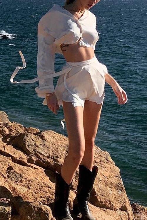 Button Flares Sleeve Skirts Set