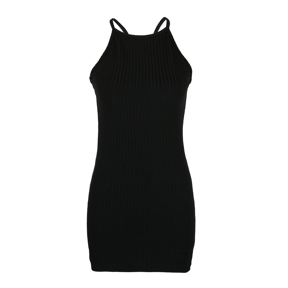 Ribbed Knit High Neck Sleeveless Racer Bodycon Mini Dress 5