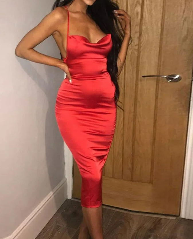 Neon Satin Lace Up Backless Midi Dress - View 4