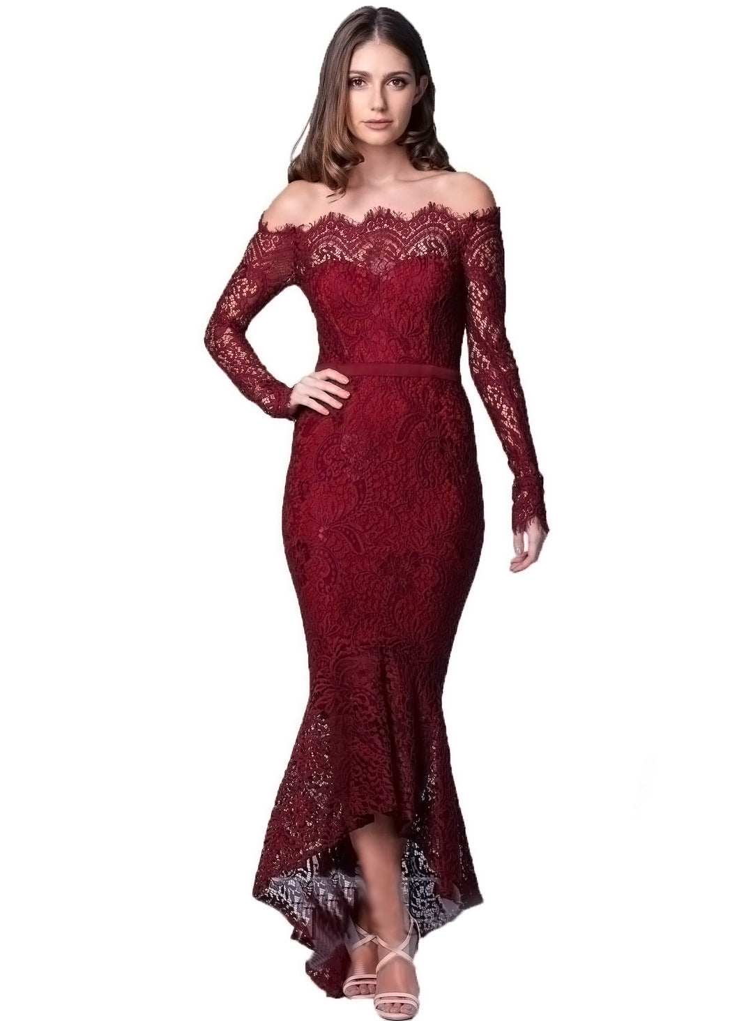 Elegance Lace Trumpet Dress Wine