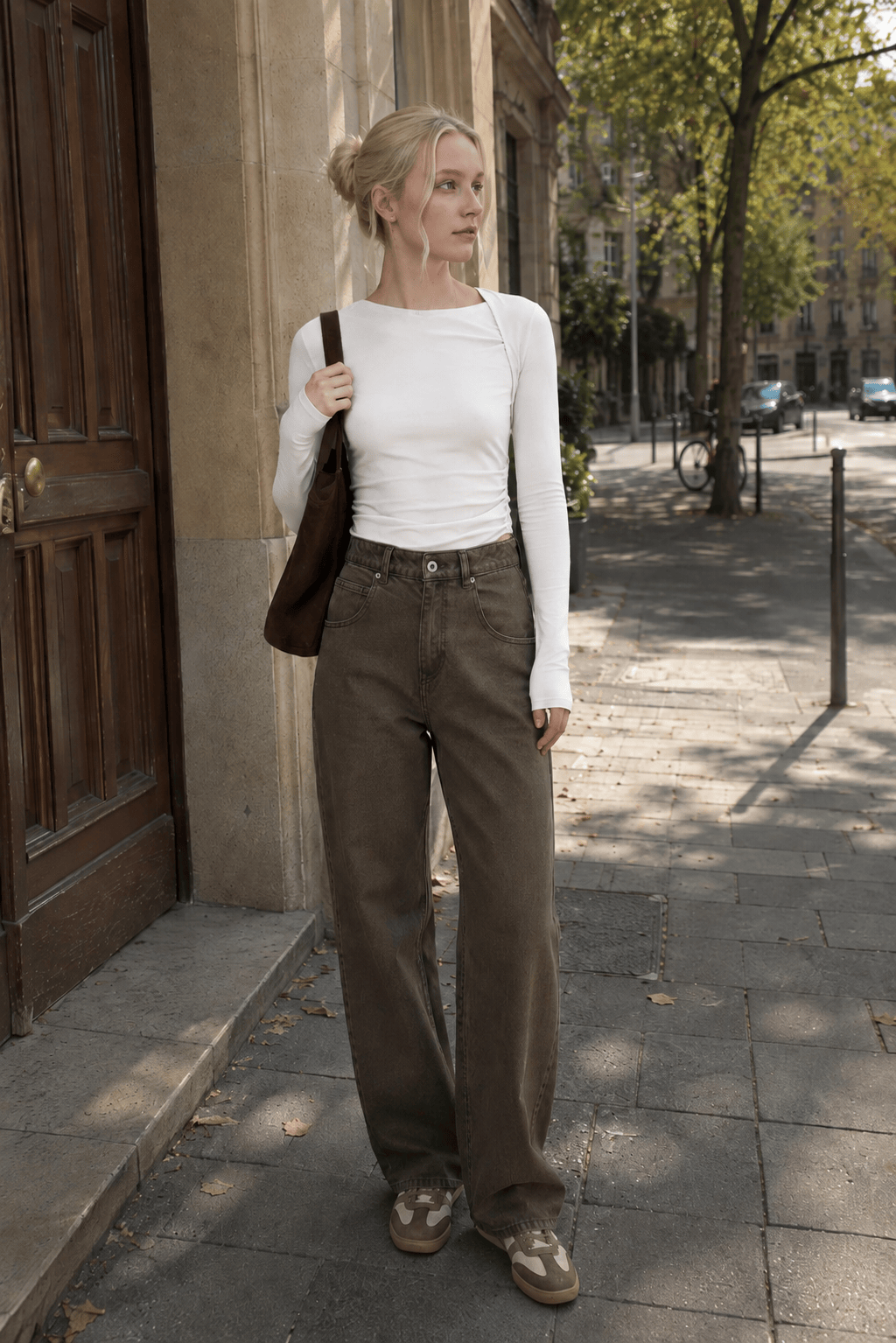 Ribbed Knit Long Trendy Sleeve Asymmetric Shirt