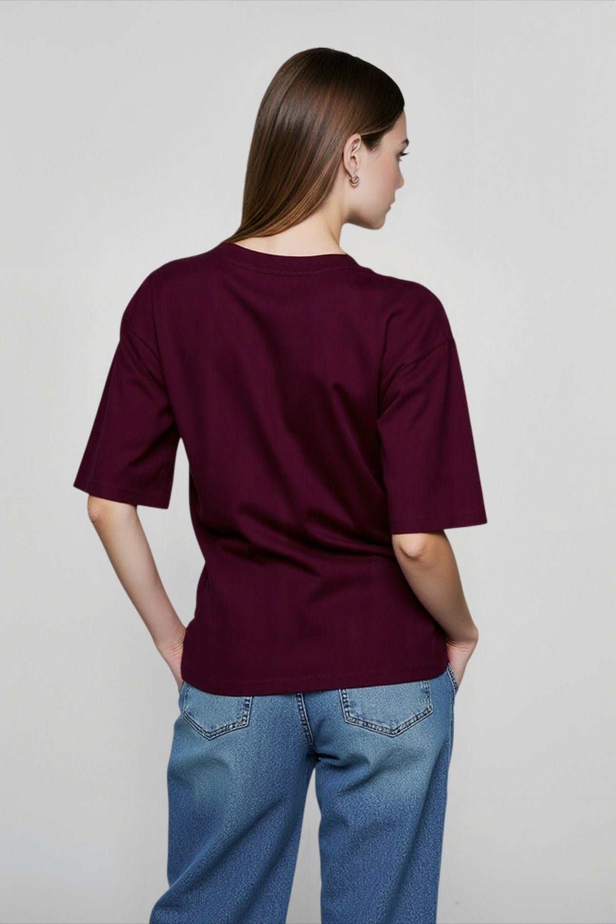 Crew Neck Drop Shoulder Half Sleeve Oversized T-Shirt 3