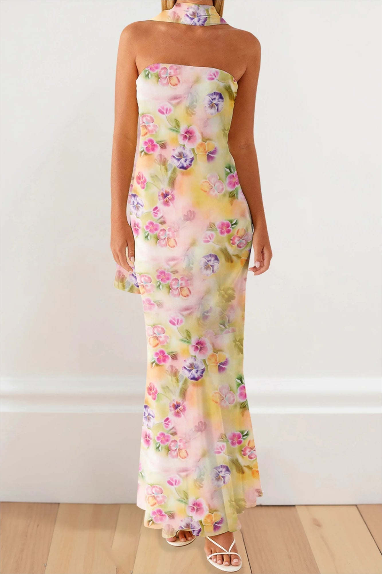 Strapless Edition Ruffle Maxi Floral Dress