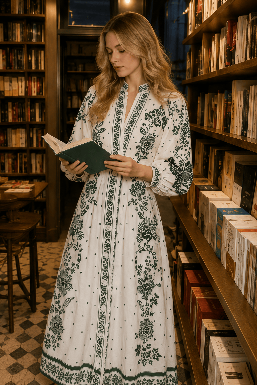 Printed Long-Sleeve Boho Dress