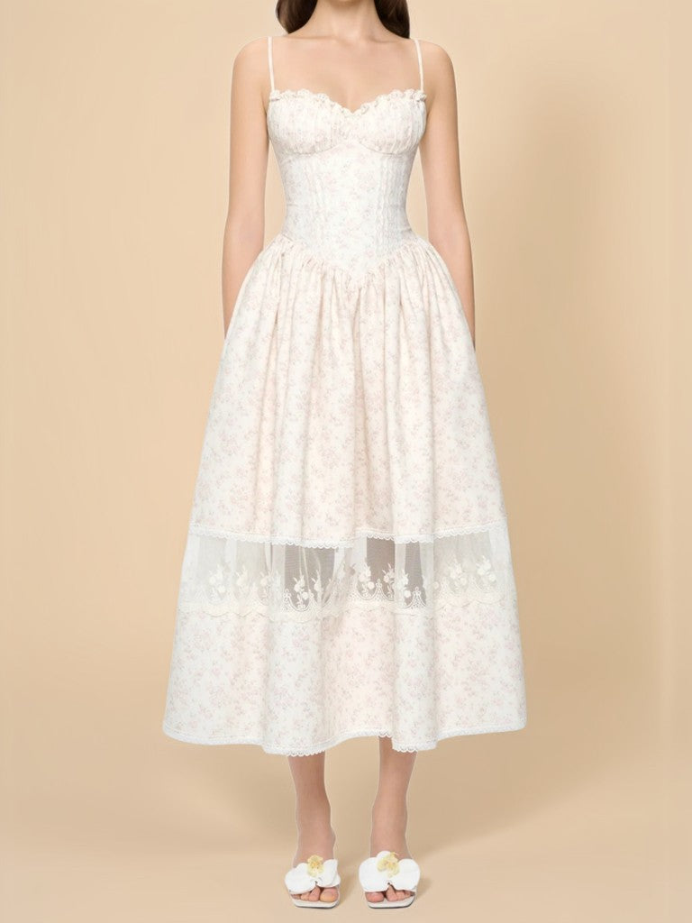 Lace suspender floral dress Apricot