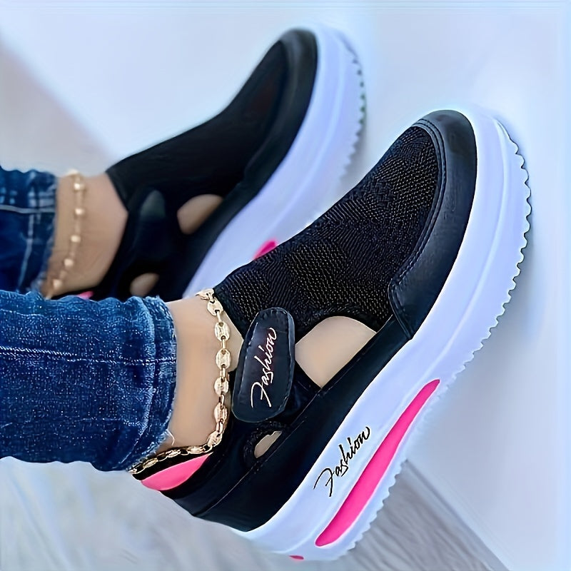 Mesh Cutout Hook and Loop Strap Air Cushion Sneakers