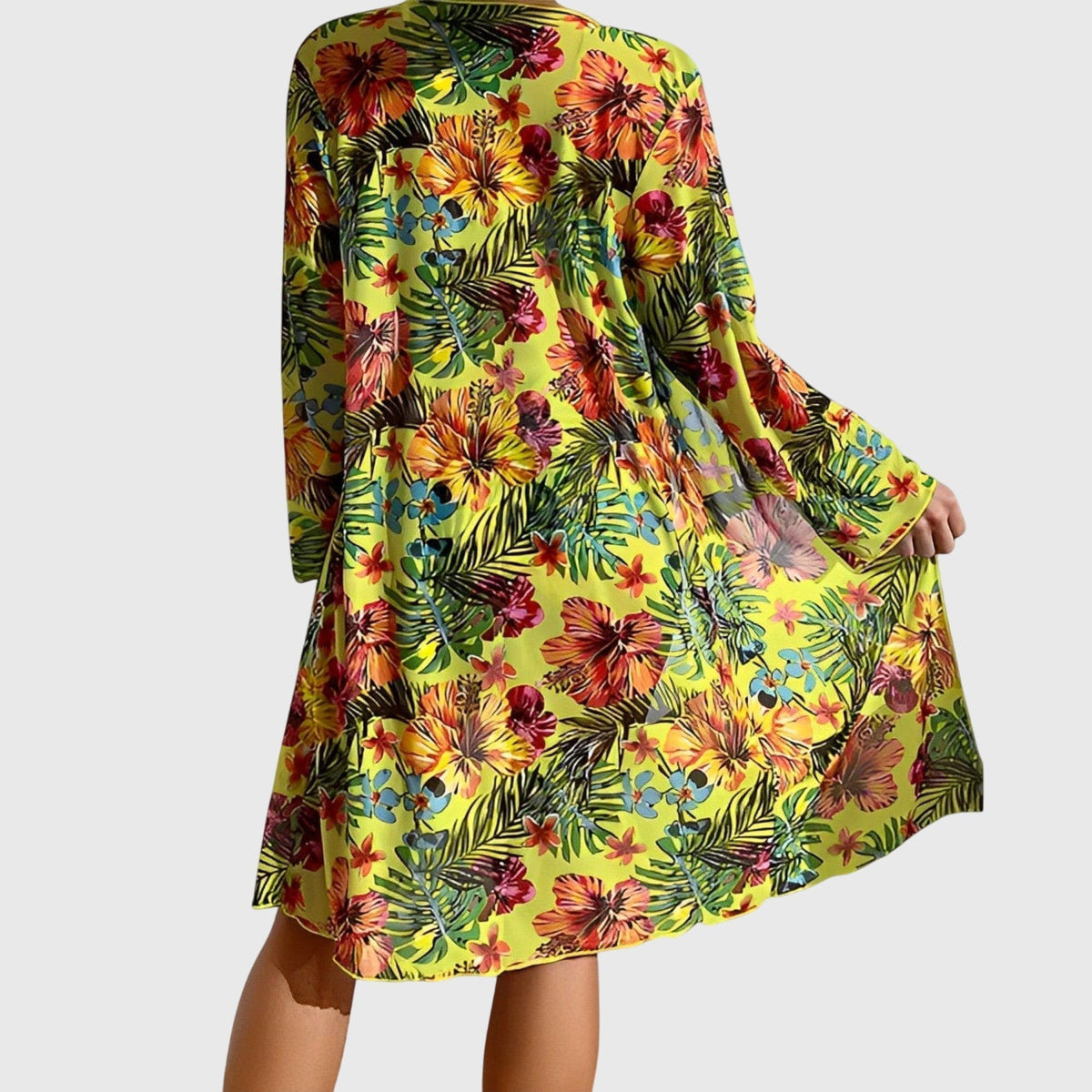 Tropical Floral Bikini and Long Cover Up Three Piece Swimsuit