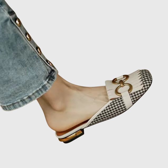 Square Toe Buckle Slip On Flats