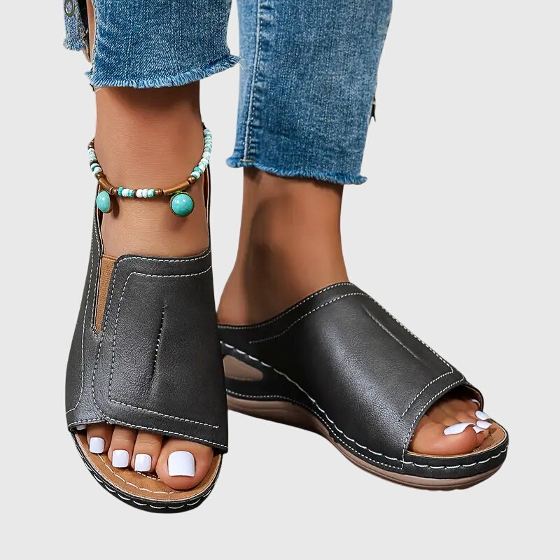 Open Toe Slip On Wedge Sandals