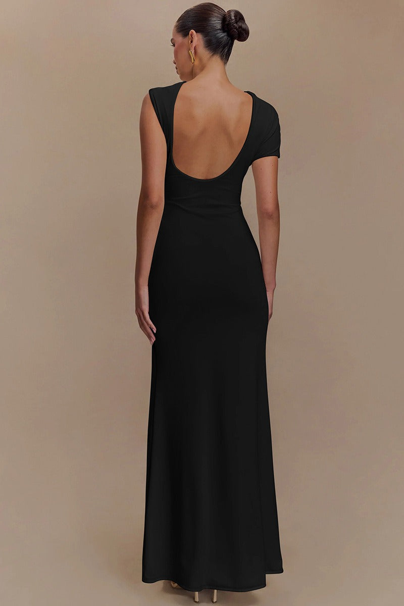 One Shoulder Cut Out Ruched Brooch Bodycon Party Maxi Dress