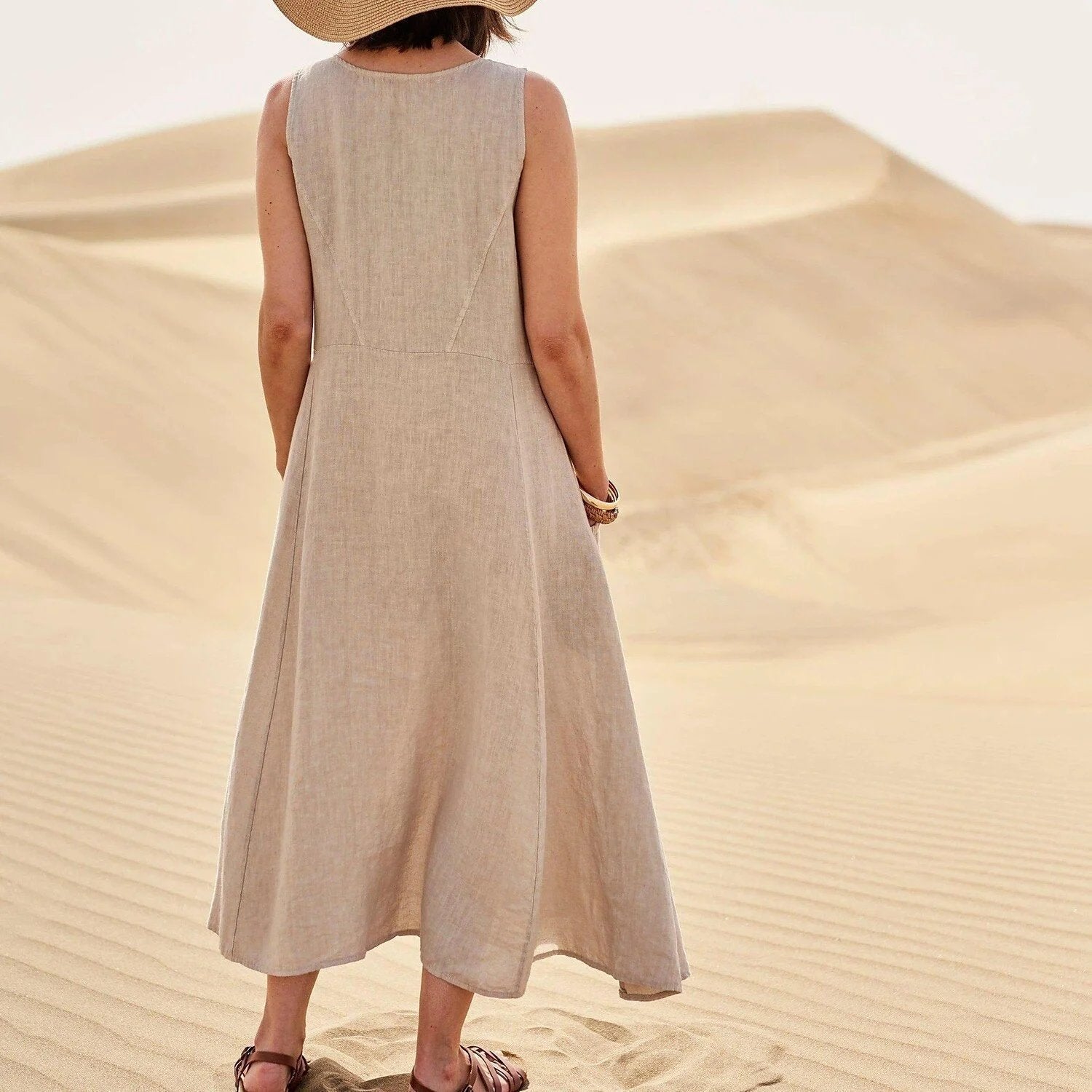 Scoop Neck Side Pocket Maxi Dress and Button Cardigan Two-Piece Set