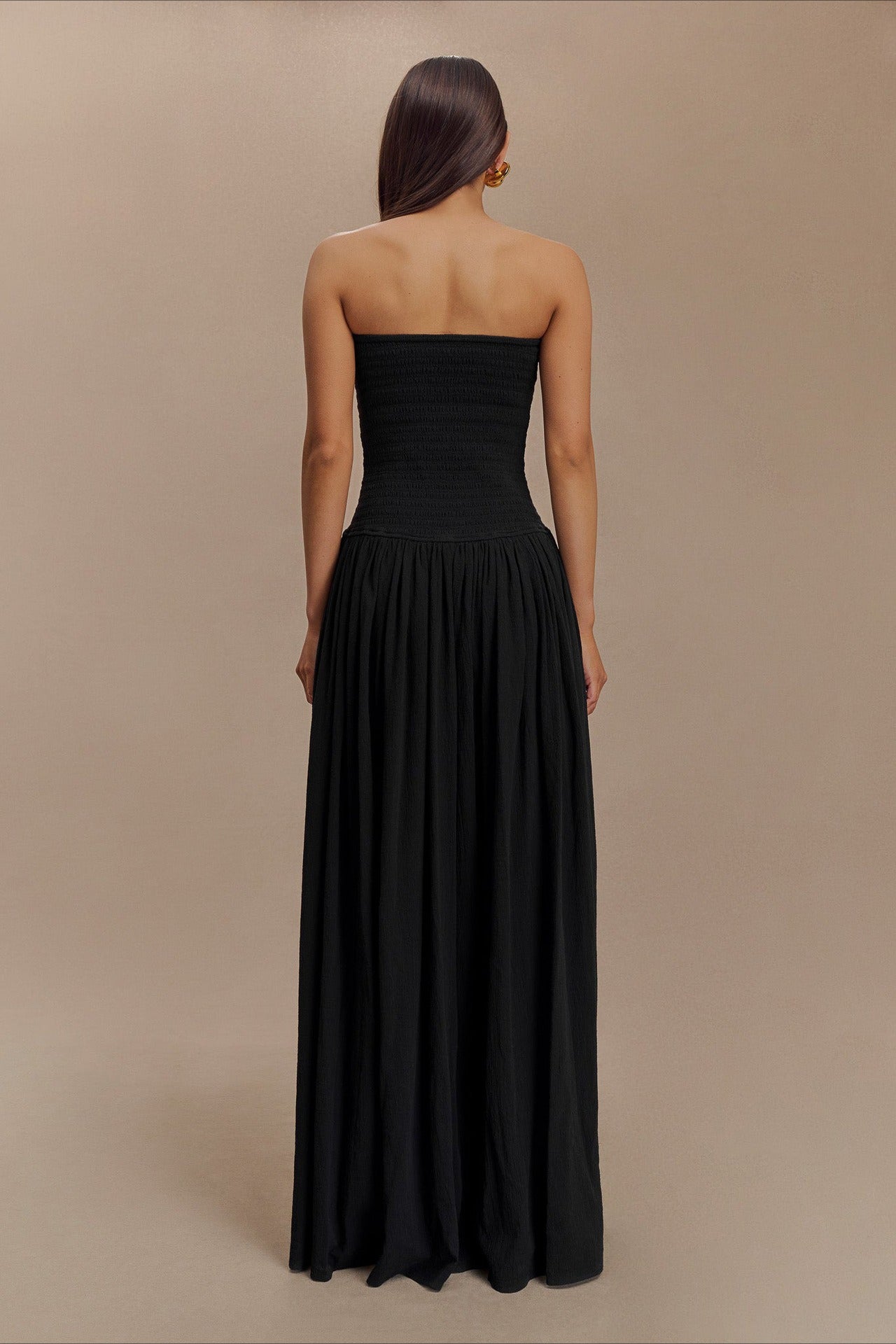 Strapless Ruched High Split Flowy Maxi Prom Dress