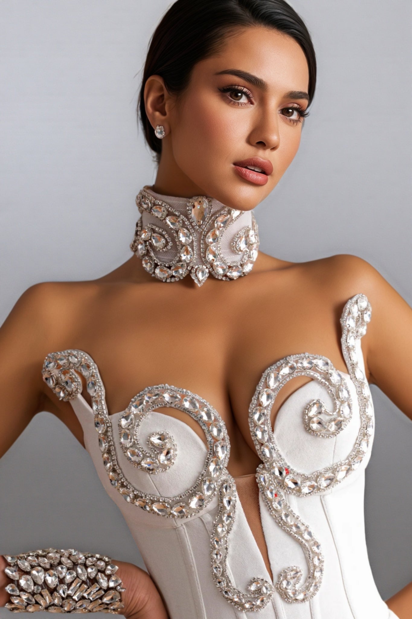 Layls White Rhinestones Strapless Mini Dress - View 4