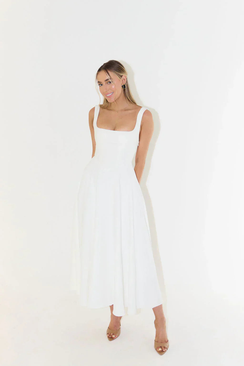 Charm Celeste - Square Neck Midi Dress