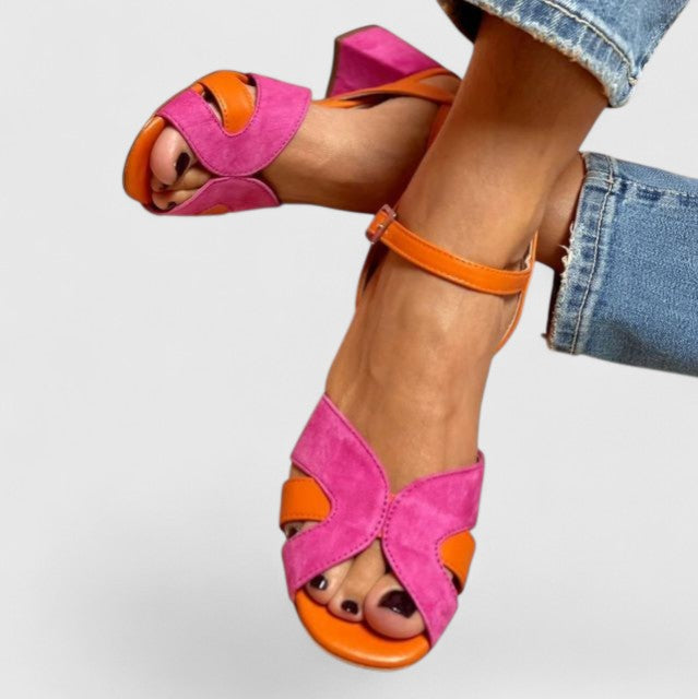 Open Toe Cross Strap Block Heel Ankle Strap Sandals
