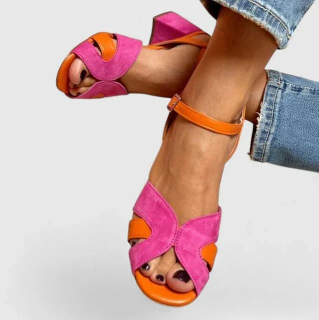 Open Toe Cross Strap Ankle Strap Block Heel Sandals