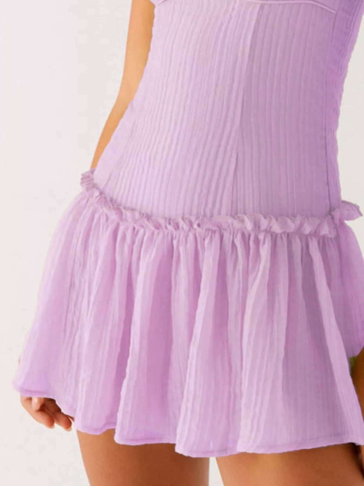 Textured Square Neck Cami Drop Waist Ruffle Hem Mini Dress 9