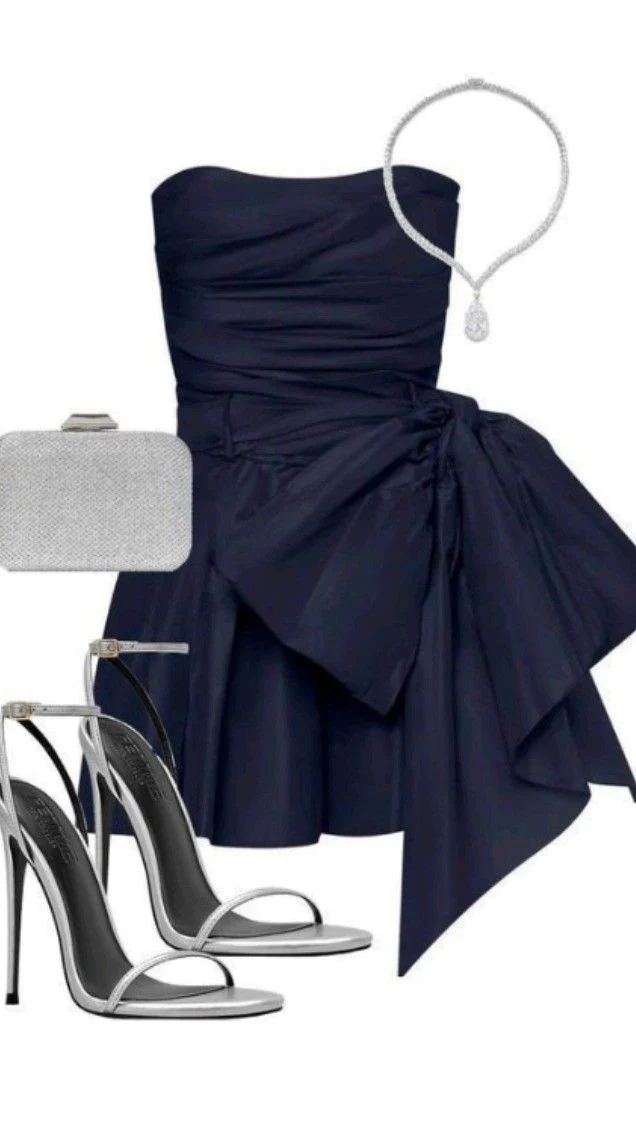 Navy Blue Strapless Short Homecoming Dress with Bow cc1963