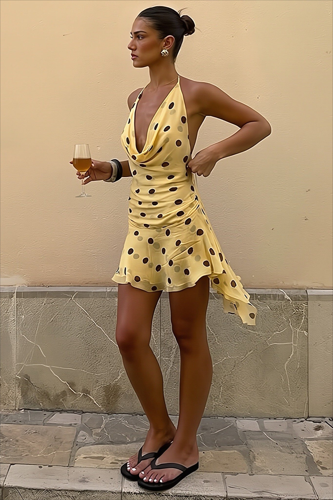 Halter-Neck Sheer Mesh Mini Dress