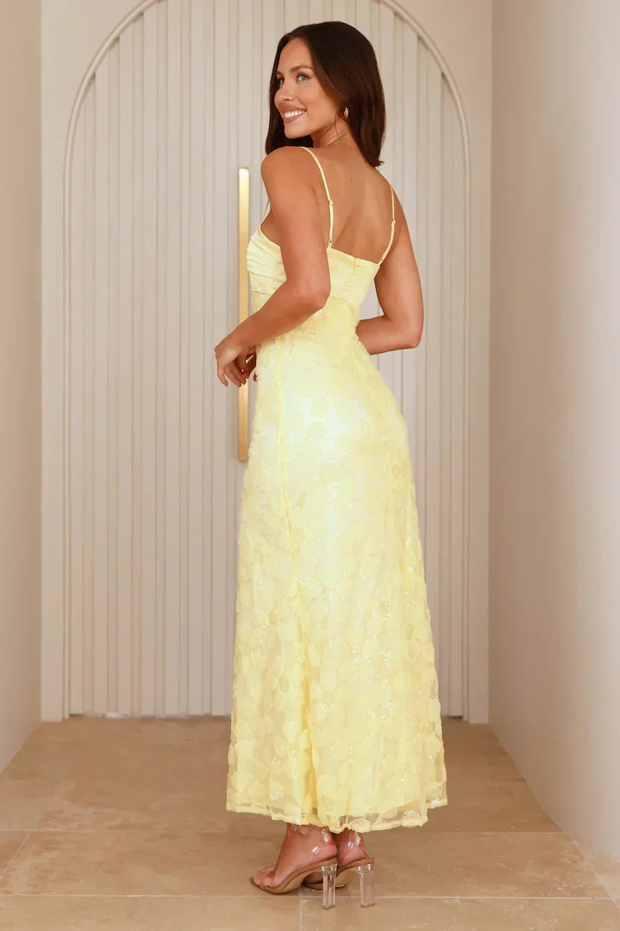 Sequin Floral Mesh Satin Straight Neck Cami Maxi Dress 5