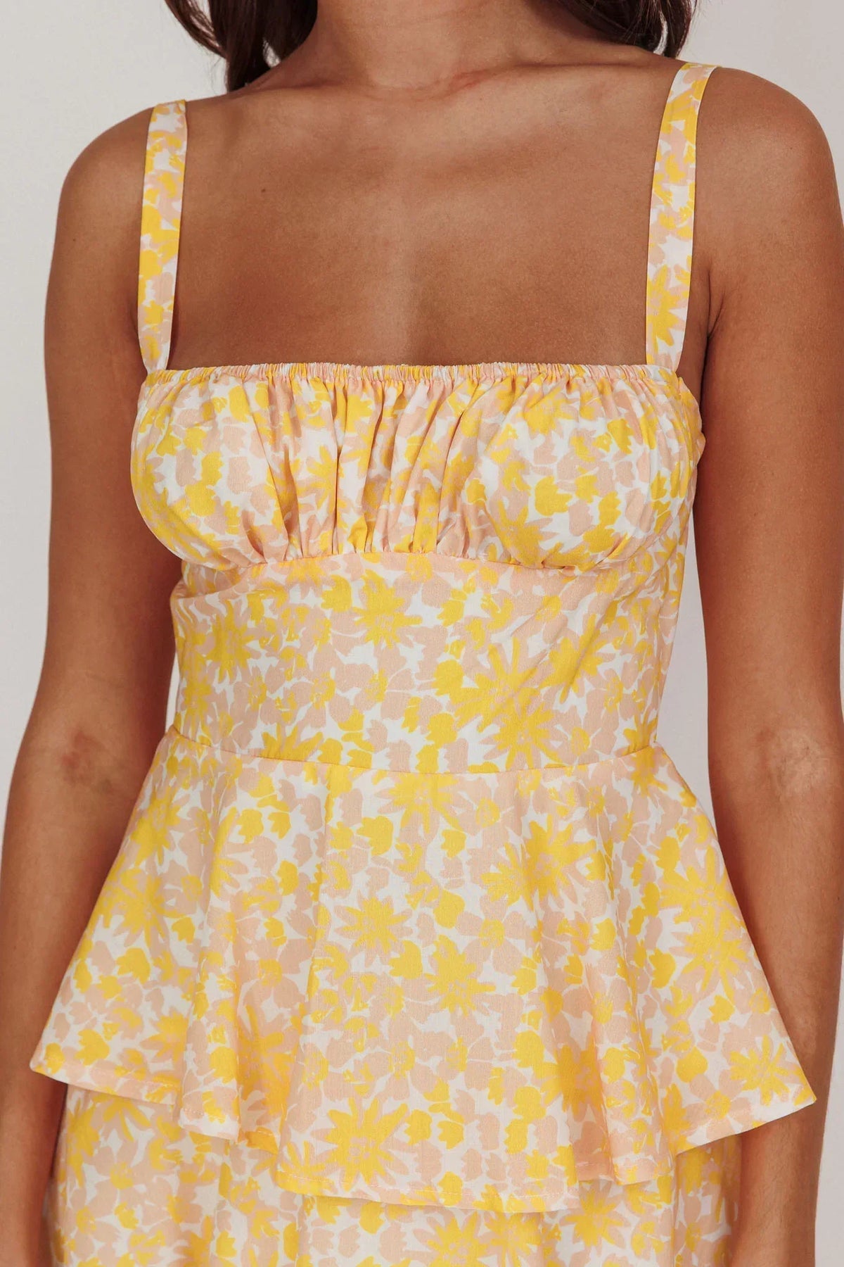 Floral Print Square Neck Ruched Bust Tiered Ruffle Maxi Dress 4